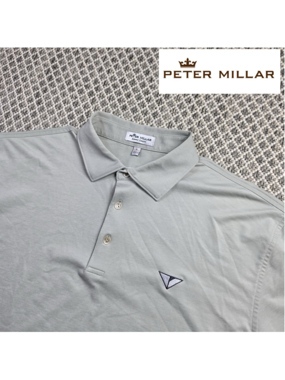 Peter Millar Summer Comfort Mens L Gray Performance Golf Polo Crown Logo